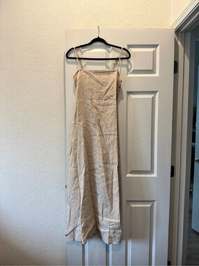 Dissh Square Neck Linen Maxi Dress Beige US 2